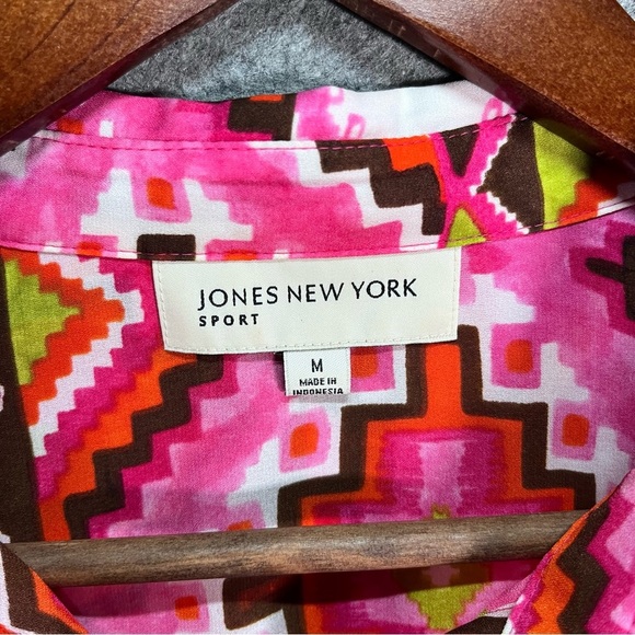 Geometric Pink Green Brown Long Sleeve Collar Shirt Button Front Medium - Picture 4 of 7